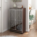 Meuble miroir avec bordure argentée, Meuble miroir de rangement à double porte, Armoire à chaussures