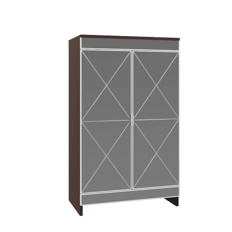 Meuble miroir avec bordure argentée, Meuble miroir de rangement à double porte, Armoire à chaussures