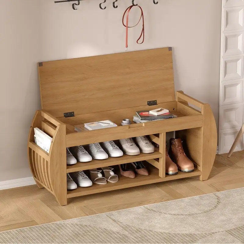 Banc de rangement rétro avec coussin et panneau latéral incurvé pour entrée