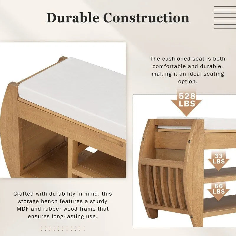 Banc de rangement rétro avec coussin et panneau latéral incurvé pour entrée