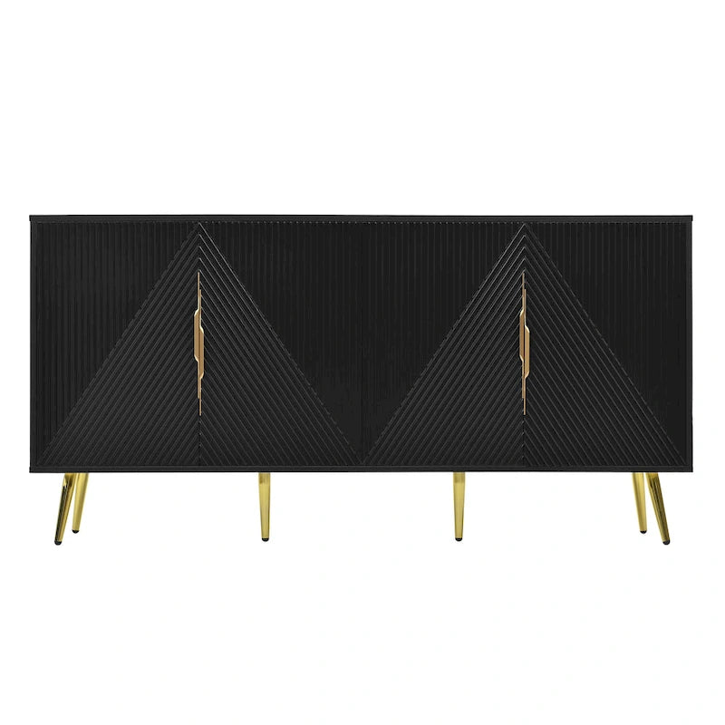 Bahut élégant avec motif géométrique en forme de vague, pieds coniques, réglable, idéal pour le bureau, l'entrée et le salon