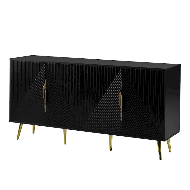 Bahut élégant avec motif géométrique en forme de vague, pieds coniques, réglable, idéal pour le bureau, l'entrée et le salon