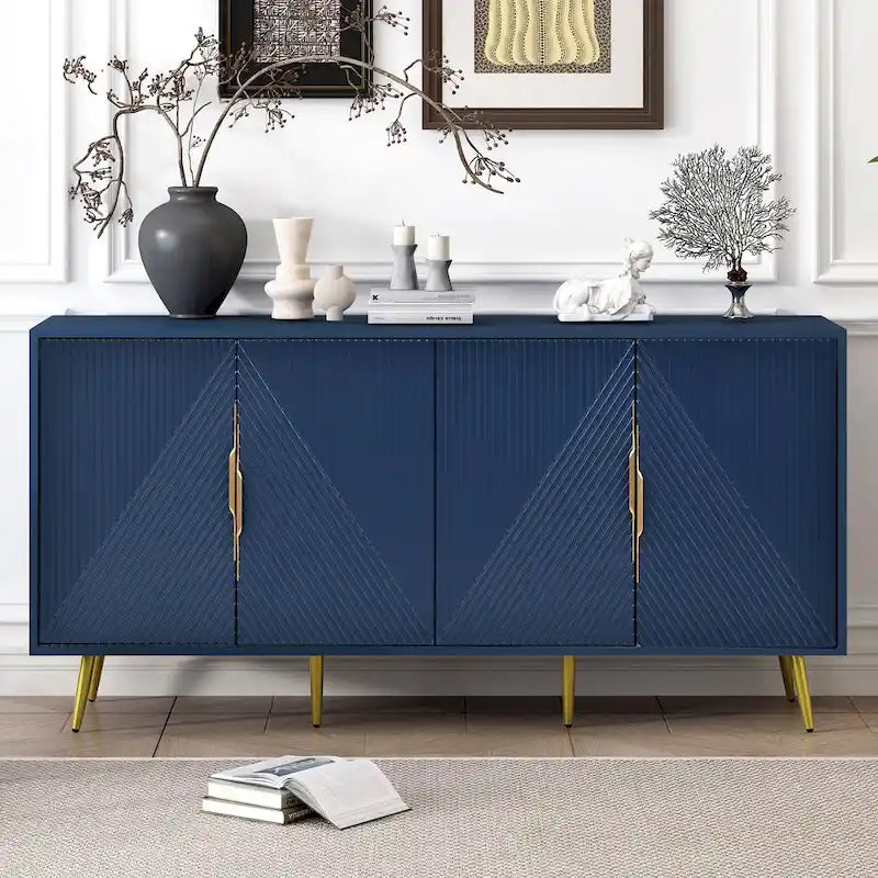 Bahut élégant avec motif géométrique en forme de vague, pieds coniques, réglable, idéal pour le bureau, l'entrée et le salon