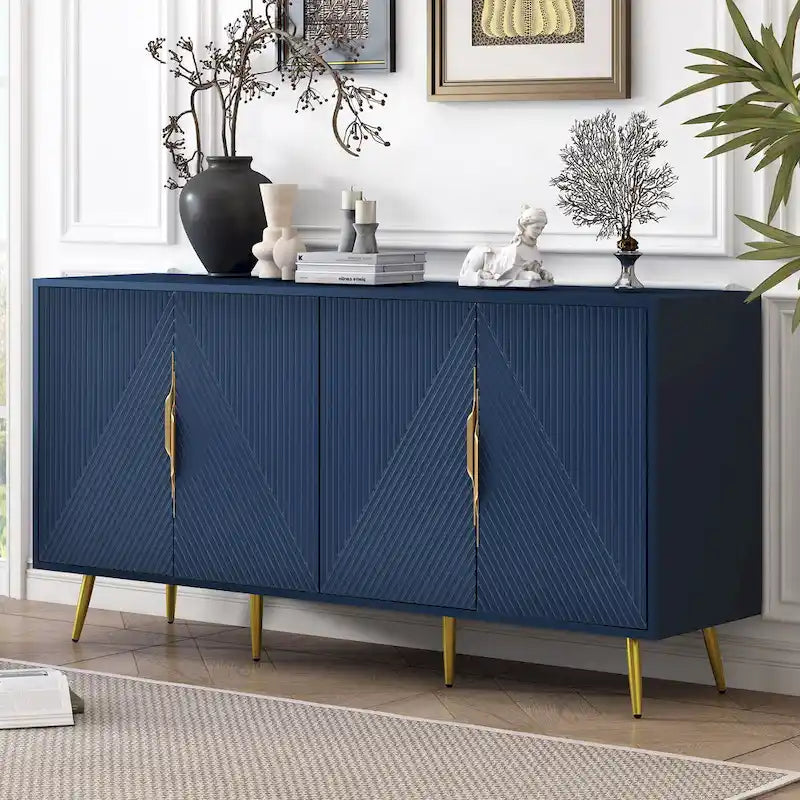 Bahut élégant avec motif géométrique en forme de vague, pieds coniques, réglable, idéal pour le bureau, l'entrée et le salon