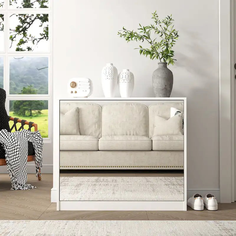 Meuble à Chaussures à 2 Niveaux avec Tiroirs pour Entrée, Chambre, Meuble à Chaussures à Porte Basculante