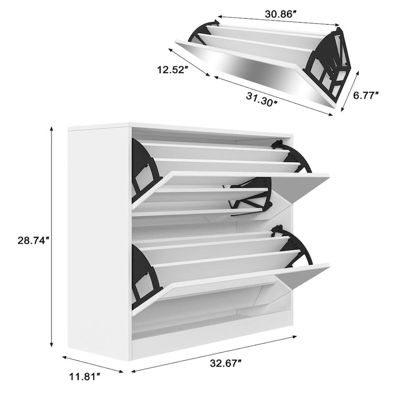 Meuble à Chaussures à 2 Niveaux avec Tiroirs pour Entrée, Chambre, Meuble à Chaussures à Porte Basculante