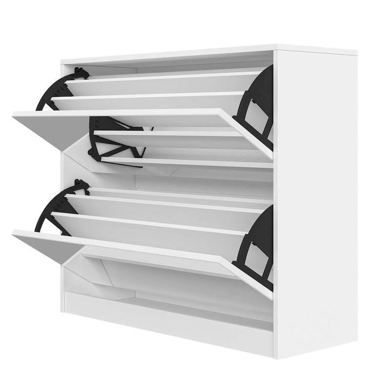 Meuble à Chaussures à 2 Niveaux avec Tiroirs pour Entrée, Chambre, Meuble à Chaussures à Porte Basculante