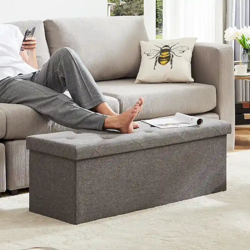 Coussin de tabouret de siège rectangulaire pour fauteuil, repose-pieds, boîte de rangement, gris, grande taille pour salon/entrée/chambre