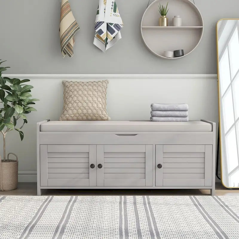 Banc de rangement avec 3 portes persiennes