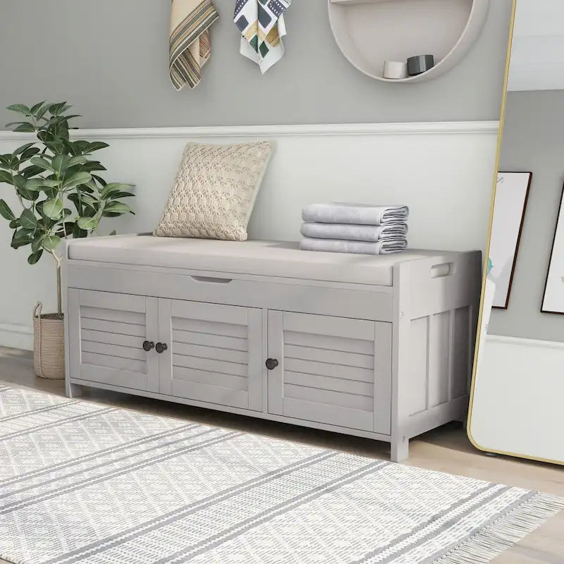 Banc de rangement avec 3 portes persiennes