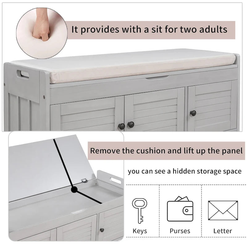 Banc de rangement avec 3 portes persiennes