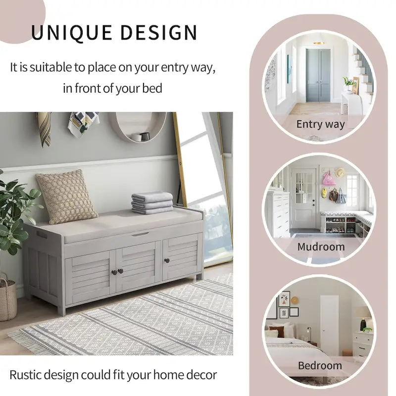 Banc de rangement avec 3 portes persiennes