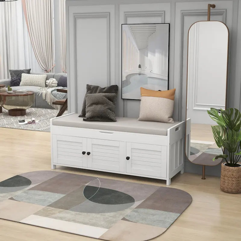 Banc de rangement avec 3 portes persiennes
