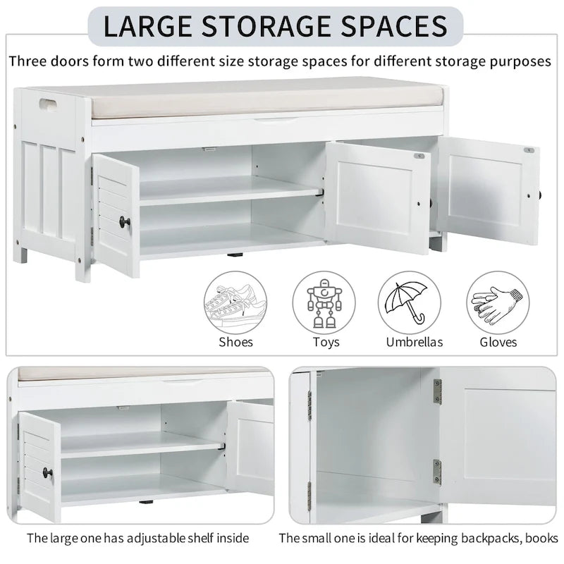 Banc de rangement avec 3 portes persiennes
