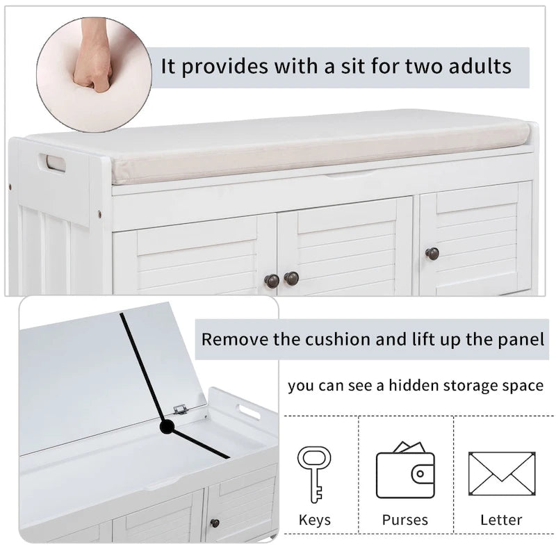 Banc de rangement avec 3 portes persiennes