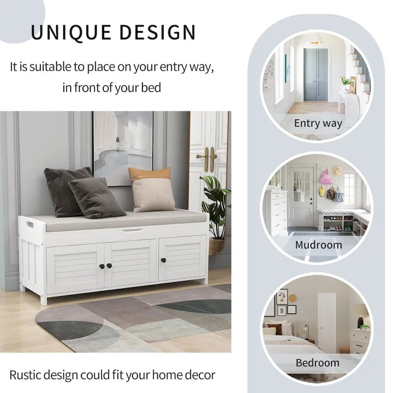 Banc de rangement avec 3 portes persiennes