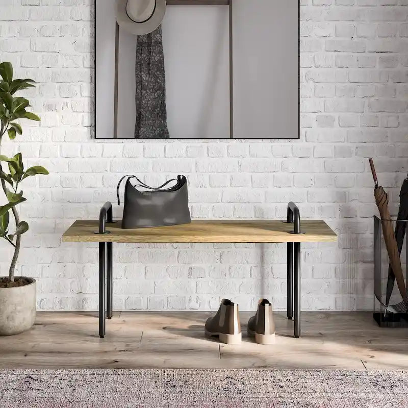 BANC D'ENTRÉE INDUSTRIEL EN BOIS DE MANGUIER MASSIF, 42 POUCES DE LARGE, FINITION NATURELLE