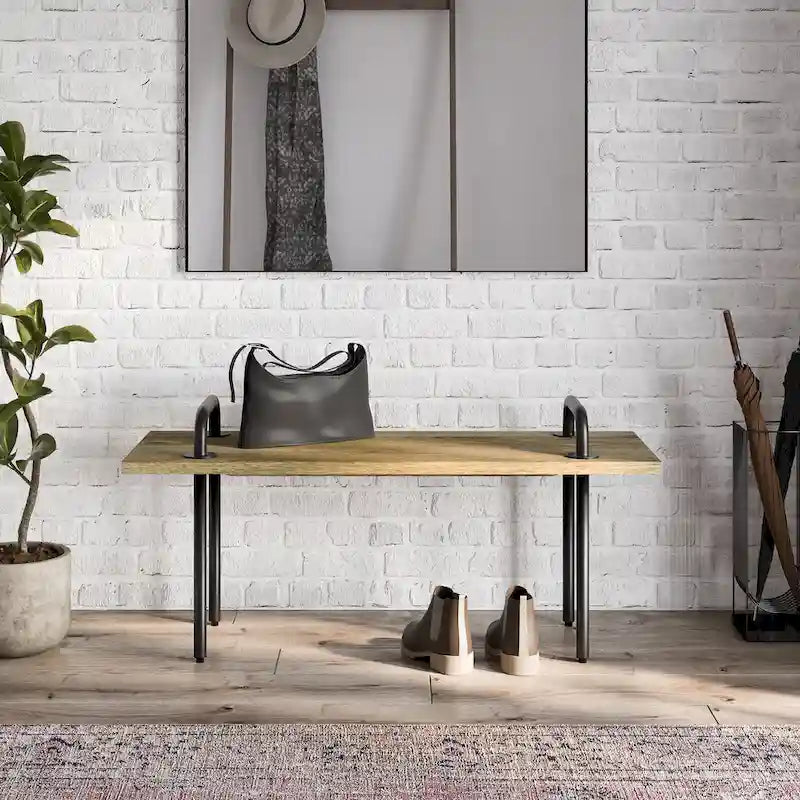 WYNDENHALL Sera SOLID MANGO WOOD 42 inch Wide Industrial Entryway Bench in Natural - 42 Inches wide