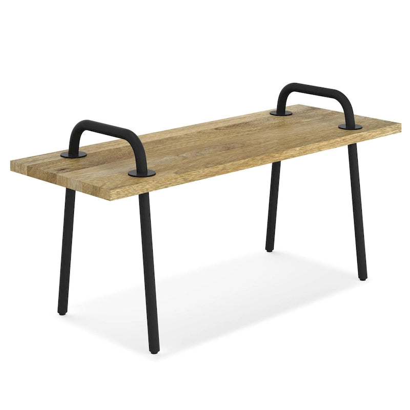 BANC D'ENTRÉE INDUSTRIEL EN BOIS DE MANGUIER MASSIF, 42 POUCES DE LARGE, FINITION NATURELLE