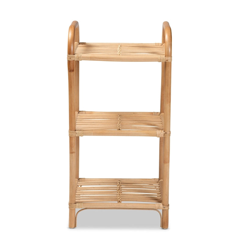 Étagère de présentation à 3 niveaux en rotin naturel marron finition bohème