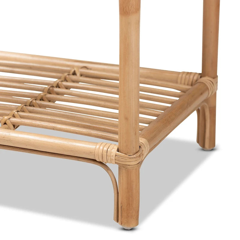 Étagère de présentation à 3 niveaux en rotin naturel marron finition bohème
