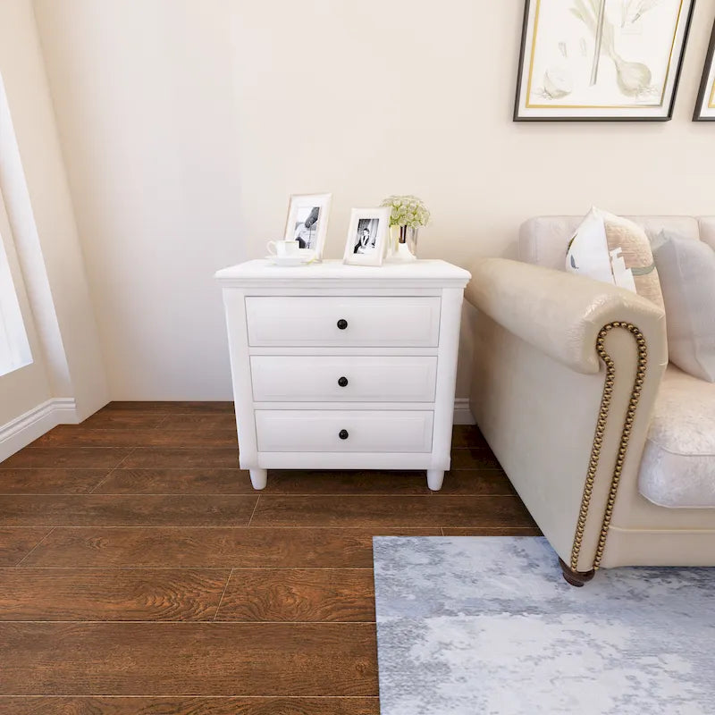 Table de chevet à 3 tiroirs, meuble de rangement en bois