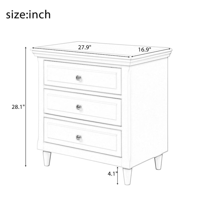 Table de chevet à 3 tiroirs, meuble de rangement en bois