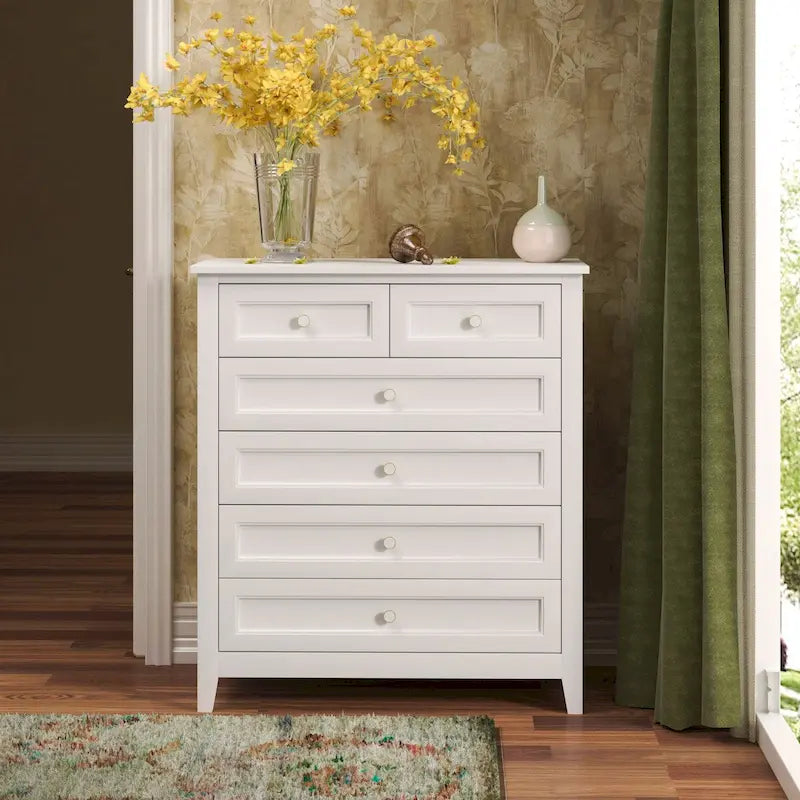 Modern 43-in Storage Solid Wood Retro Round Handle Side Cabinet with 6-Drawer