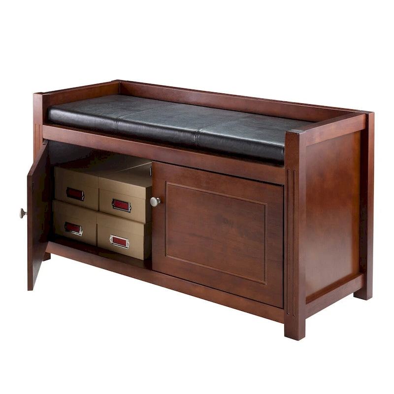Banc de rangement 2 pièces Charleston avec coussin d'assise, noyer et expresso - 39,76 x 15,35 x 21,65 pouces