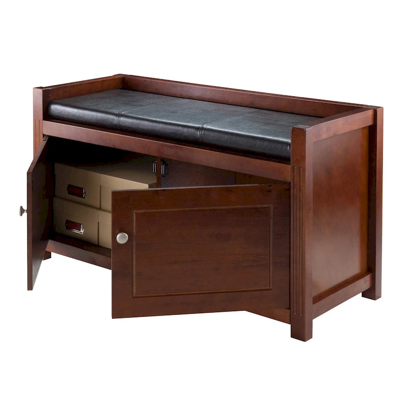 Banc de rangement 2 pièces Charleston avec coussin d'assise, noyer et expresso - 39,76 x 15,35 x 21,65 pouces