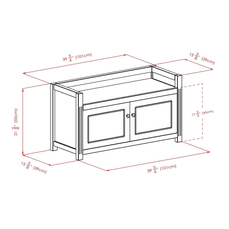 Banc de rangement 2 pièces Charleston avec coussin d'assise, noyer et expresso - 39,76 x 15,35 x 21,65 pouces