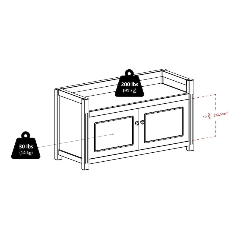 Banc de rangement 2 pièces Charleston avec coussin d'assise, noyer et expresso - 39,76 x 15,35 x 21,65 pouces