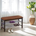 Banc à chaussures en bois avec siège en microfibre couleur chocolat, Espresso