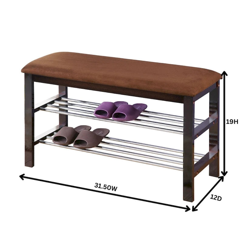 Banc à chaussures en bois avec siège en microfibre couleur chocolat, Espresso