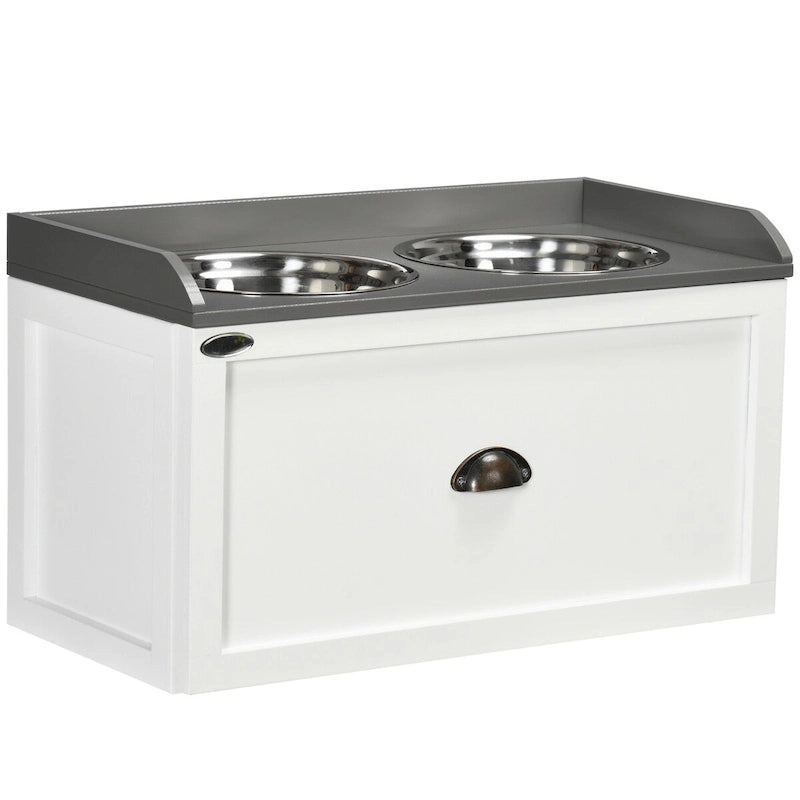 Garde-manger pour chien avec tiroir de rangement, meuble de rangement pour croquettes avec 2 gamelles surélevées amovibles pour grands chiens