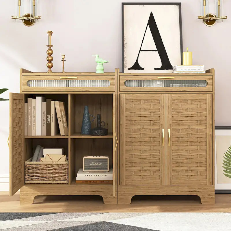 Meuble de bar à café, buffet de style fermier moderne avec tiroir et étagère réglable, meuble de rangement avec porte de grange