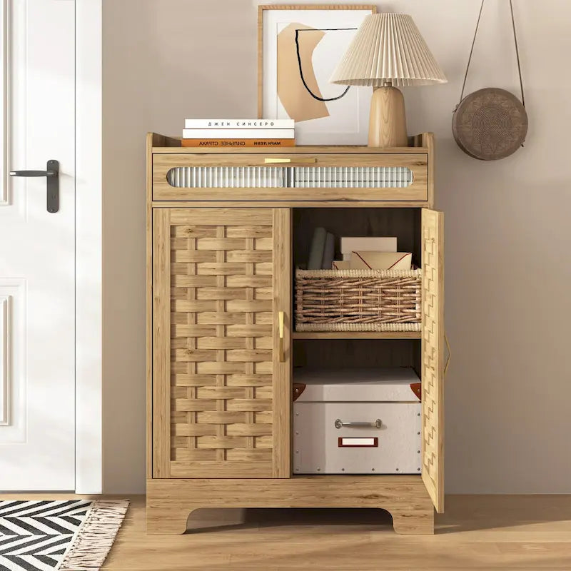 Meuble de bar à café, buffet de style fermier moderne avec tiroir et étagère réglable, meuble de rangement avec porte de grange