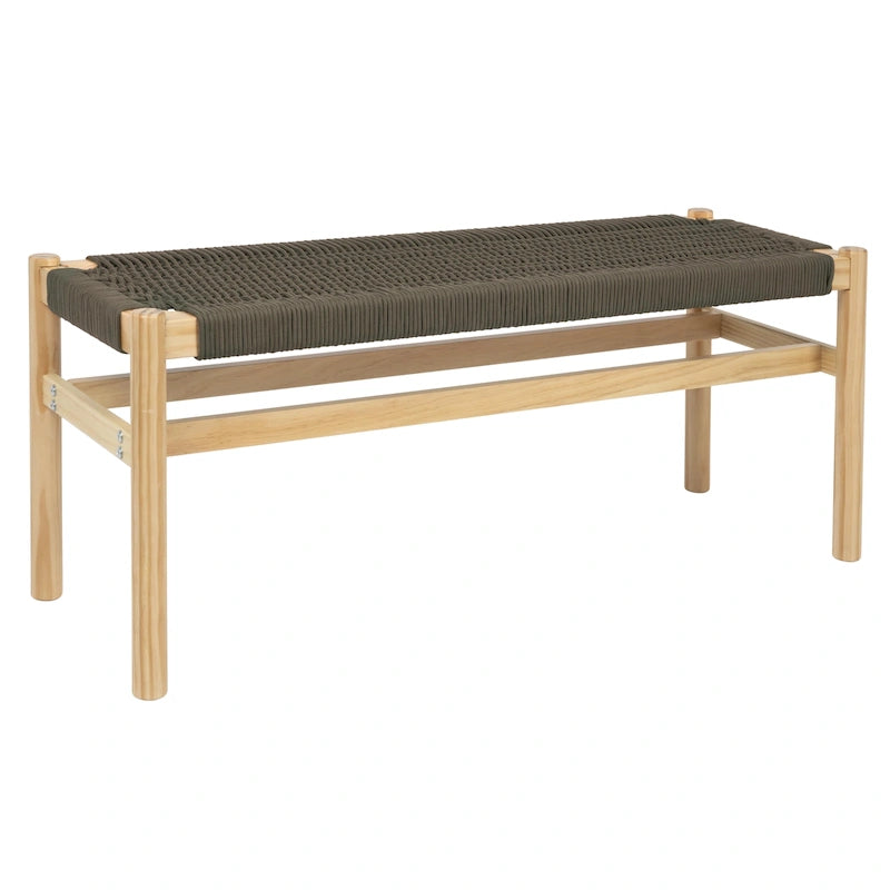 Banc d'entrée en bois massif et corde tressée - 43,3L x 15,0l x 18,0H