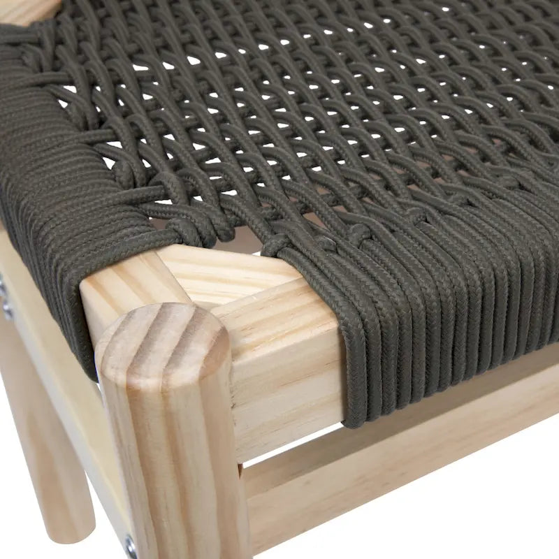 Banc d'entrée en bois massif et corde tressée - 43,3L x 15,0l x 18,0H