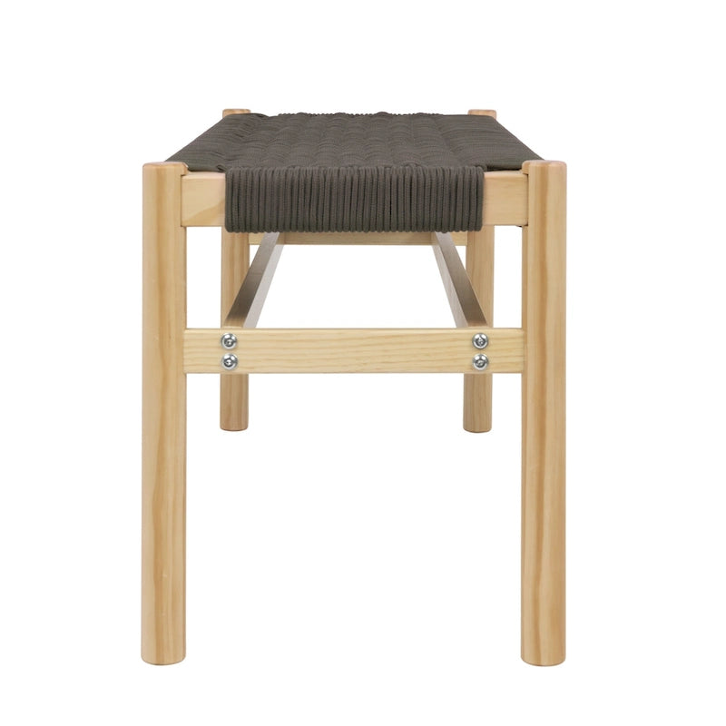 Banc d'entrée en bois massif et corde tressée - 43,3L x 15,0l x 18,0H