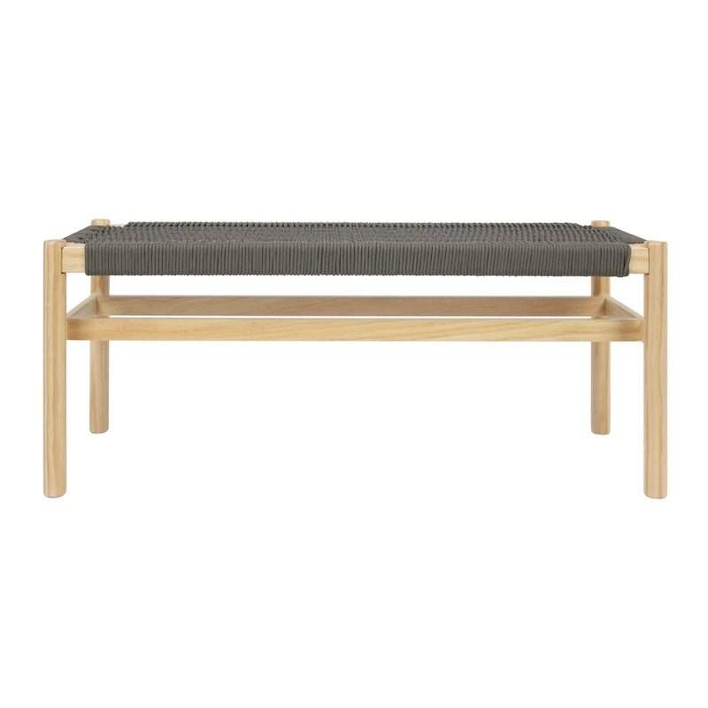 Banc d'entrée en bois massif et corde tressée - 43,3L x 15,0l x 18,0H