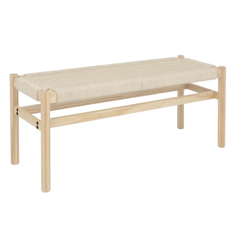 Banc d'entrée en bois massif et corde tressée - 43,3L x 15,0l x 18,0H
