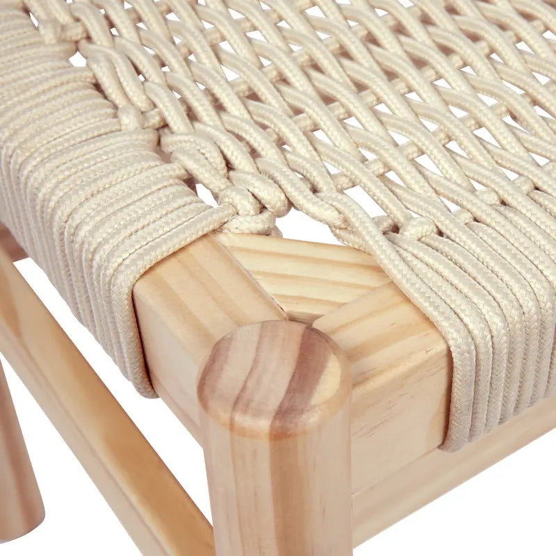 Banc d'entrée en bois massif et corde tressée - 43,3L x 15,0l x 18,0H