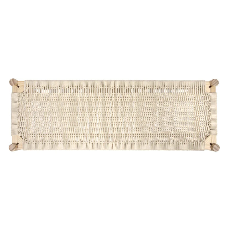 Banc d'entrée en bois massif et corde tressée - 43,3L x 15,0l x 18,0H