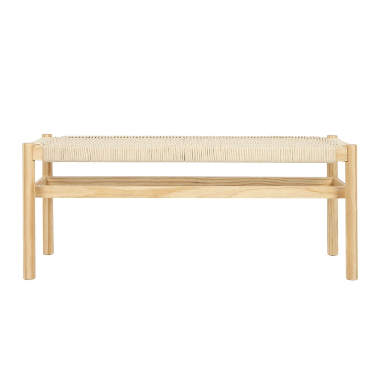 Banc d'entrée en bois massif et corde tressée - 43,3L x 15,0l x 18,0H