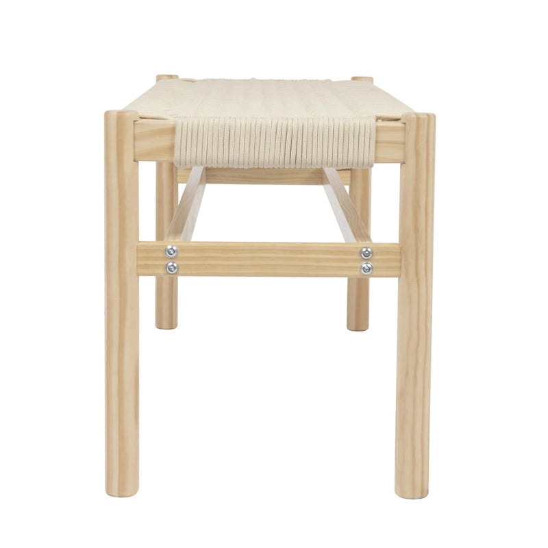 Banc d'entrée en bois massif et corde tressée - 43,3L x 15,0l x 18,0H