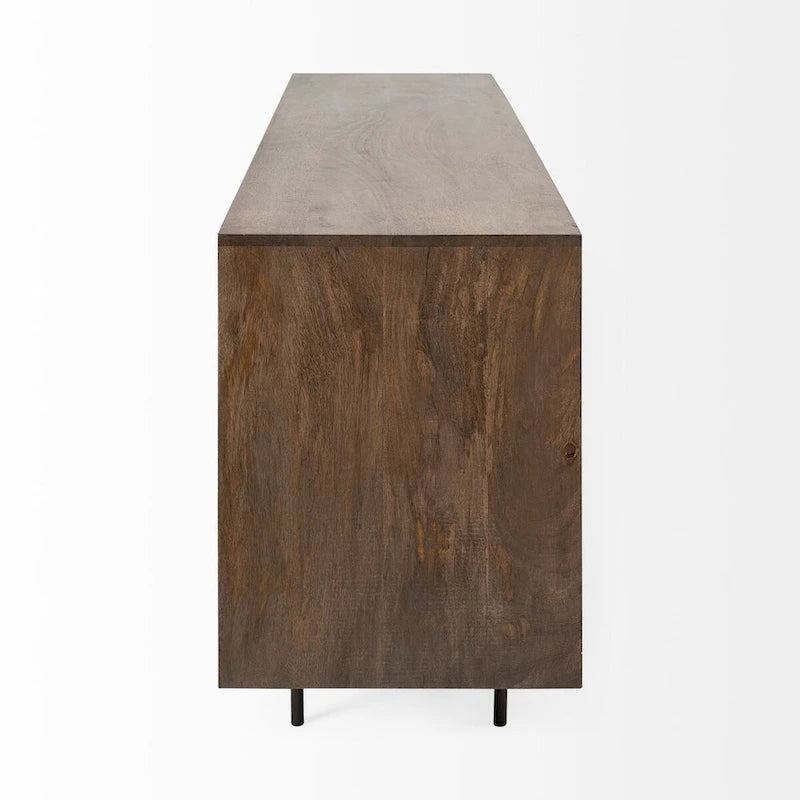 Buffet marron bicolore en bois massif à 6 tiroirs – 70,0L x 18,0W x 31,0H