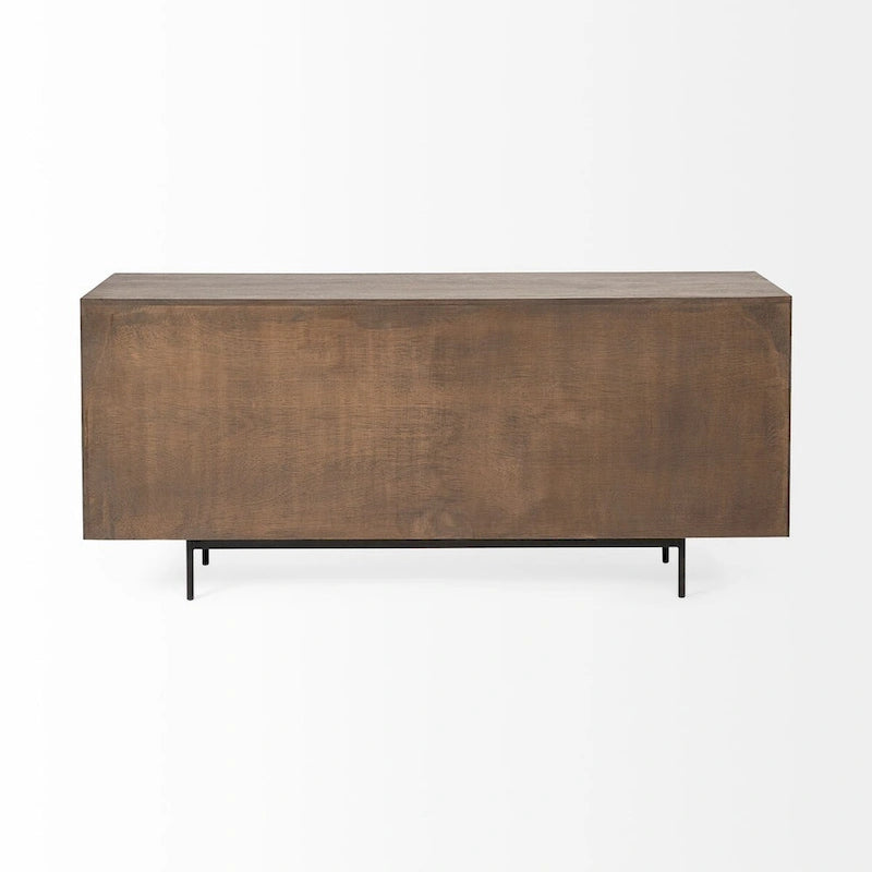 Buffet marron bicolore en bois massif à 6 tiroirs – 70,0L x 18,0W x 31,0H