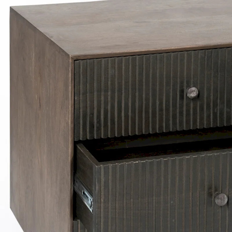 Buffet marron bicolore en bois massif à 6 tiroirs – 70,0L x 18,0W x 31,0H