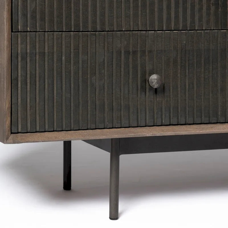 Buffet marron bicolore en bois massif à 6 tiroirs – 70,0L x 18,0W x 31,0H